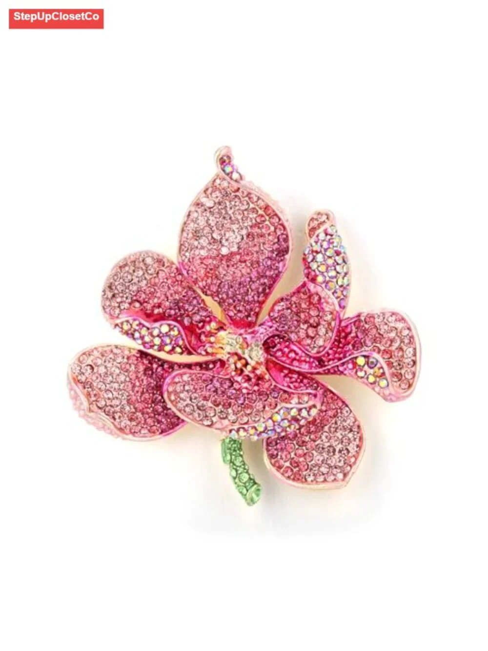 Austrian Crystal Orchid Flower Petal Brooch Pin - 2.5 Inch Alloy, Gift Box